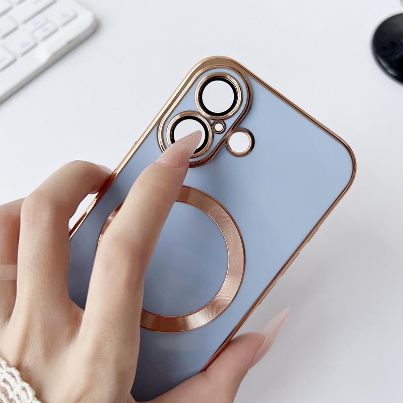 For iPhone 16 Pro 15 14 Plus 13 12 Pro Max 11 Electroplating with Lens Flims for Magsafe Magnetic Shockproof Soft Tpu Plain Color Slim Case Cover