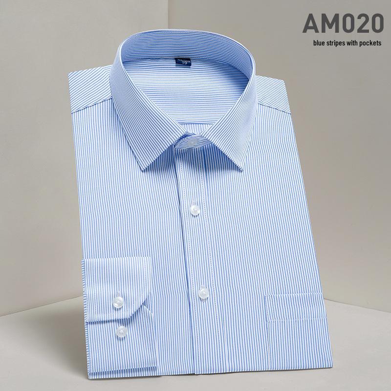 2025 Spring/Summer Men's Iron-Free White Long Sleeve Business Casual Shirt - Plus Size Available