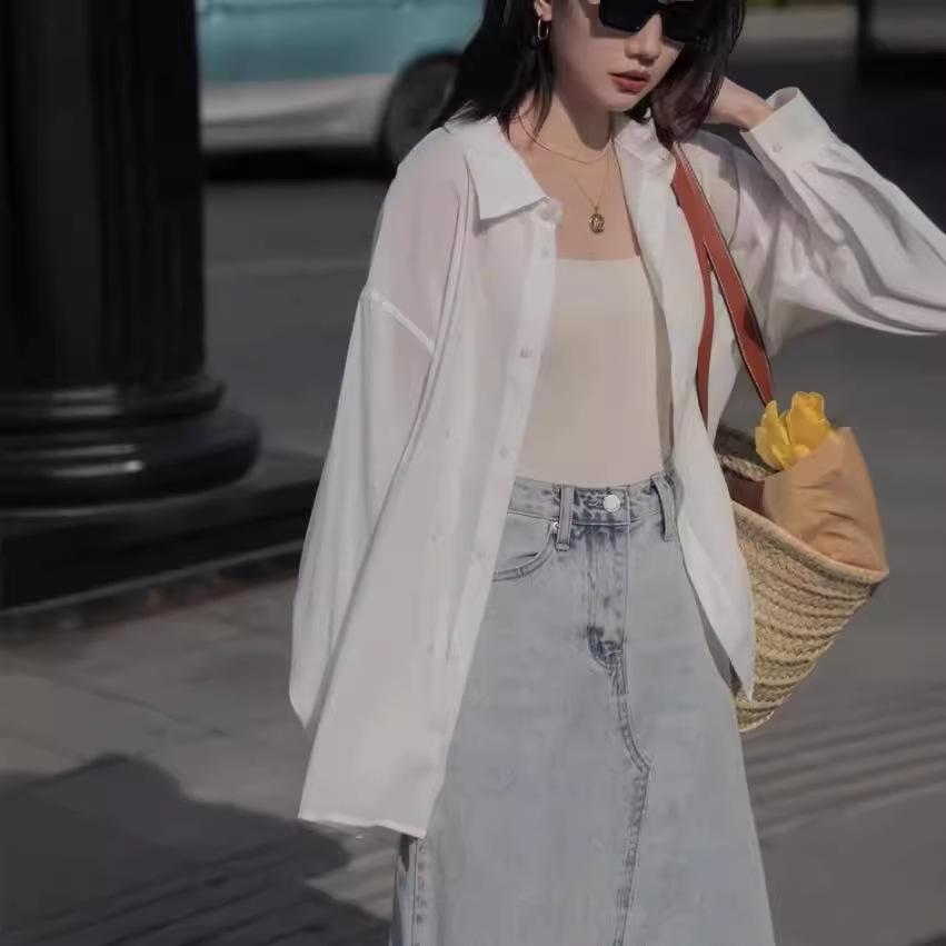 Early Spring Women's French Blue Sheer Sun Protection Shirt