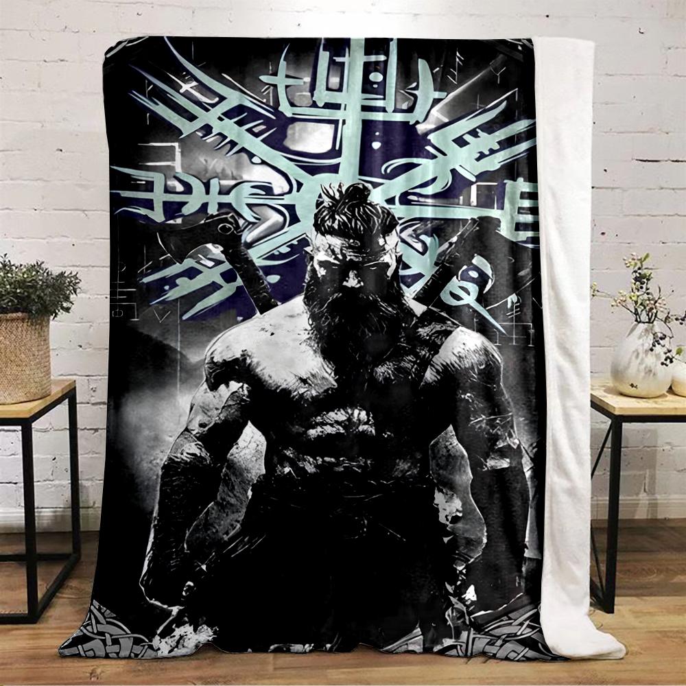 Viking Berserker Axes Vegvisir Cozy Throw Blanket Warm Blanket for Living Room Sofa Gift