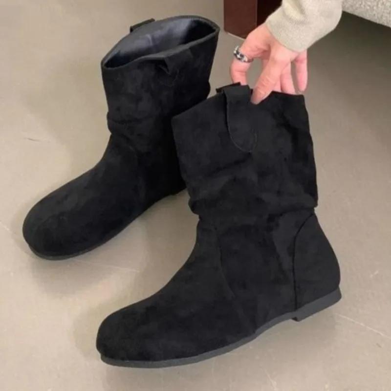 Fashion Suede Casual Boots For Women 2025 Fashion Ankle Boots New Short Slip On Flat Shoes Retro Versatile Soft Bottom Lady Boot