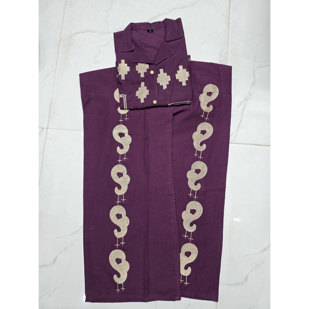 Women Summer Session Shirt Style Cord Set with Embroidery Pure Cotton Palazzo VSO-1733 C