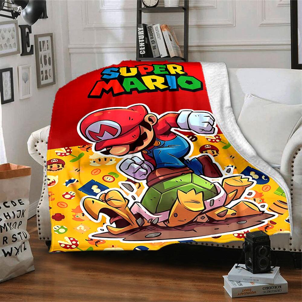 1pc Mario Adventure Cozy Print Blanket Lightweight Warm Flannel Throw Blanket For Sofa, Bed, Living Room