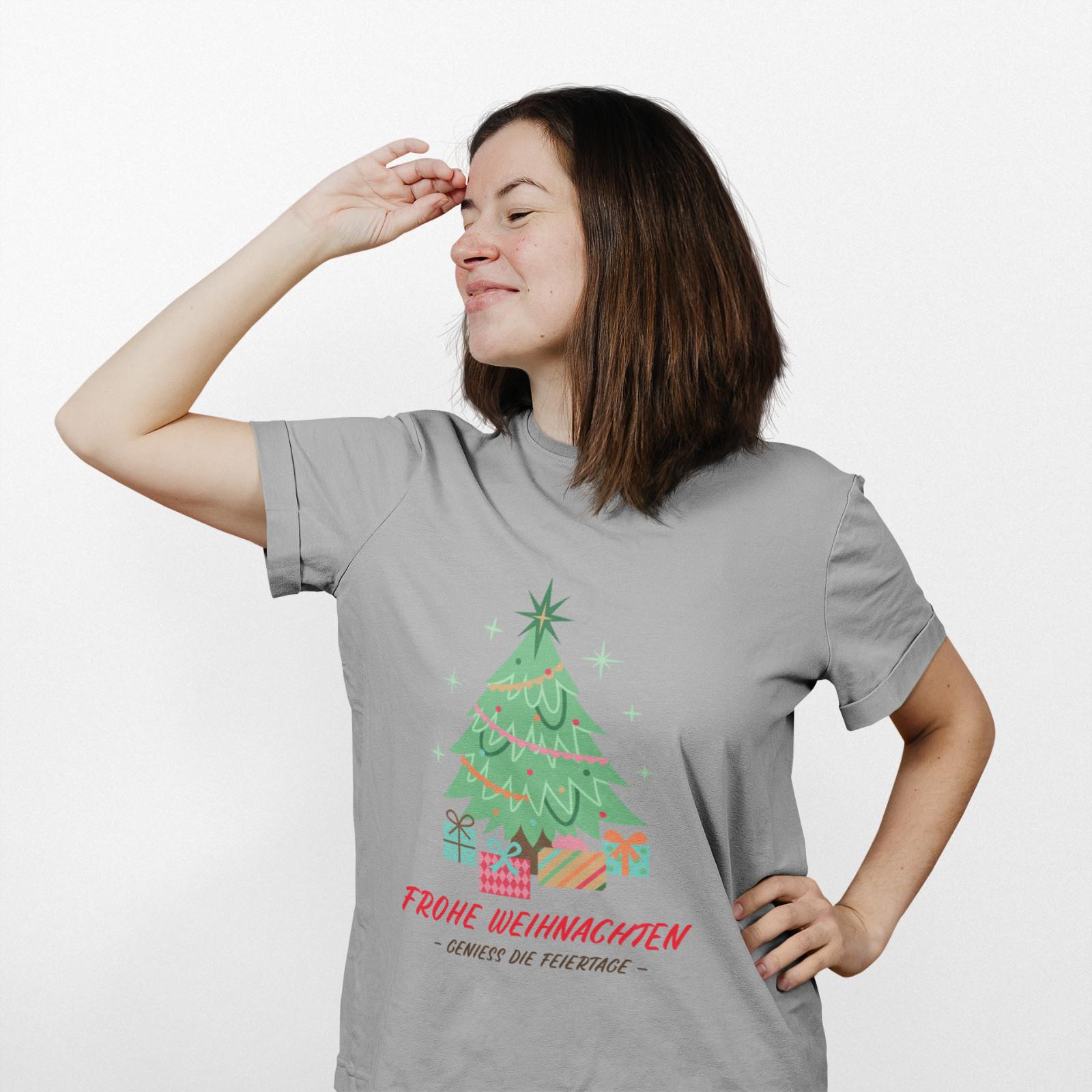 Bio Damen T-Shirt Mens Womens Tees Top Oversize Frohe Weihnachten XMAS Tannenbauen M