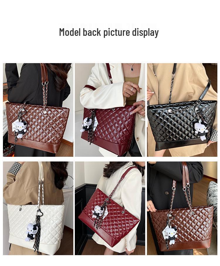 Autumn/Winter Diamond Pattern Women's Large Capacity Crossbody Tote - Fashionable Retro Solid Color