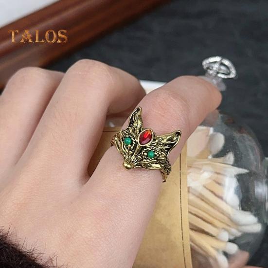 Pierścień Fox w stylu vintage regulowany pierścień otwierający z kryształkami dekoracyjnymi polerowany dorosły impreza klubowa biżuteria na palec indywidualny pierścień ze stopu