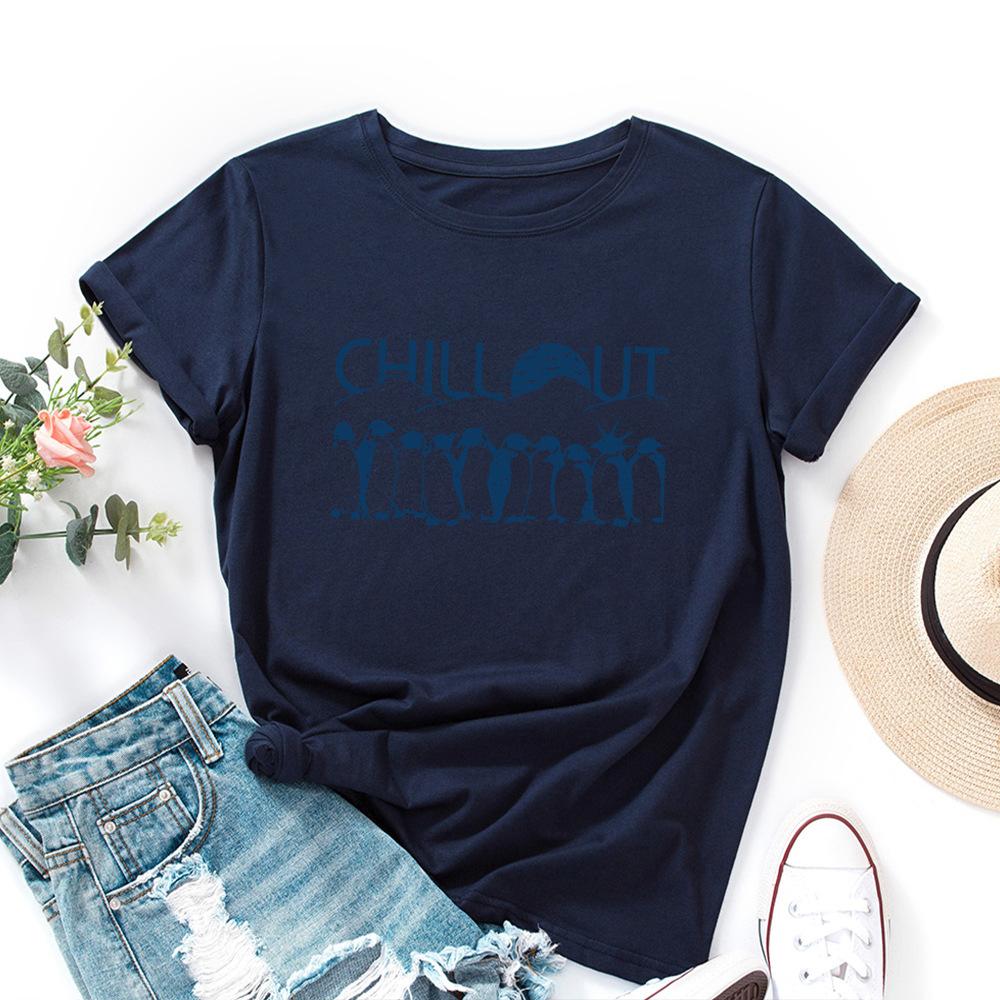 Penguin Cotton T-Shirt Short Sleeve Round Neck Women 2d Print Tops