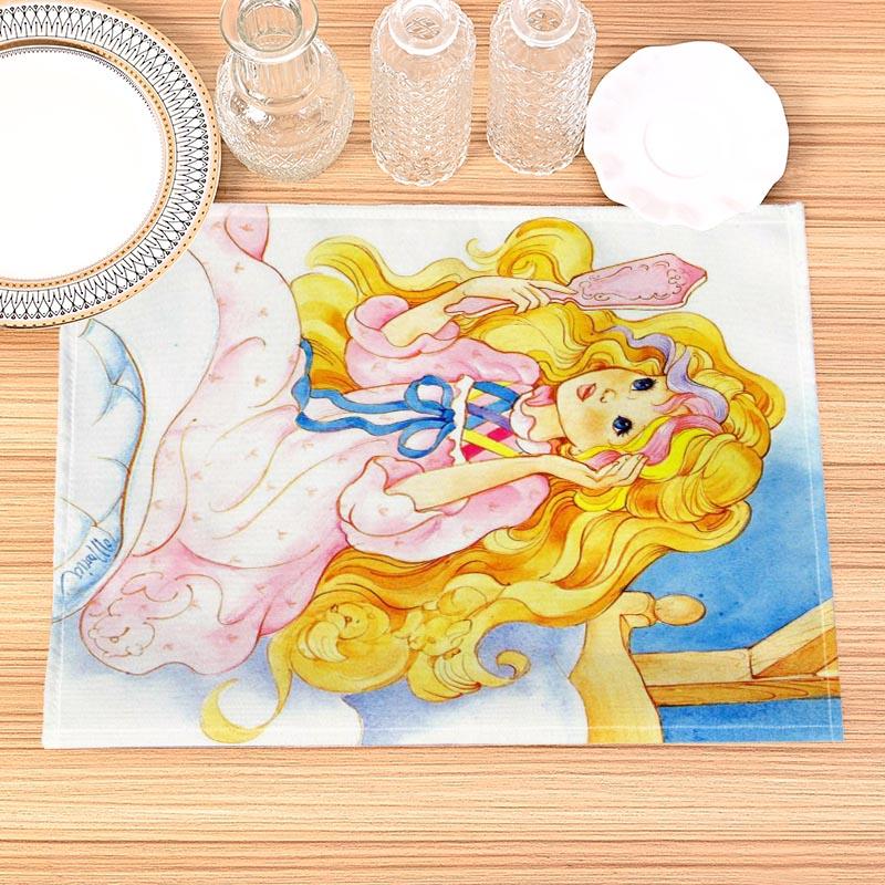 Lady Lovely Locks Print Linen Dining Table Mats Kitchen Placemat 30X40cm Coasters Pads Bowl Cup Mat 30X45cm-4pcs