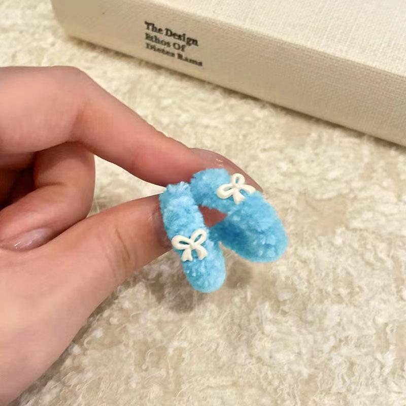Plush Bow Earrings For Women'S Unique Square And Round Face, Small Earrings, Ear Buckles, Fashionable And Sweet Personalized Earrings.