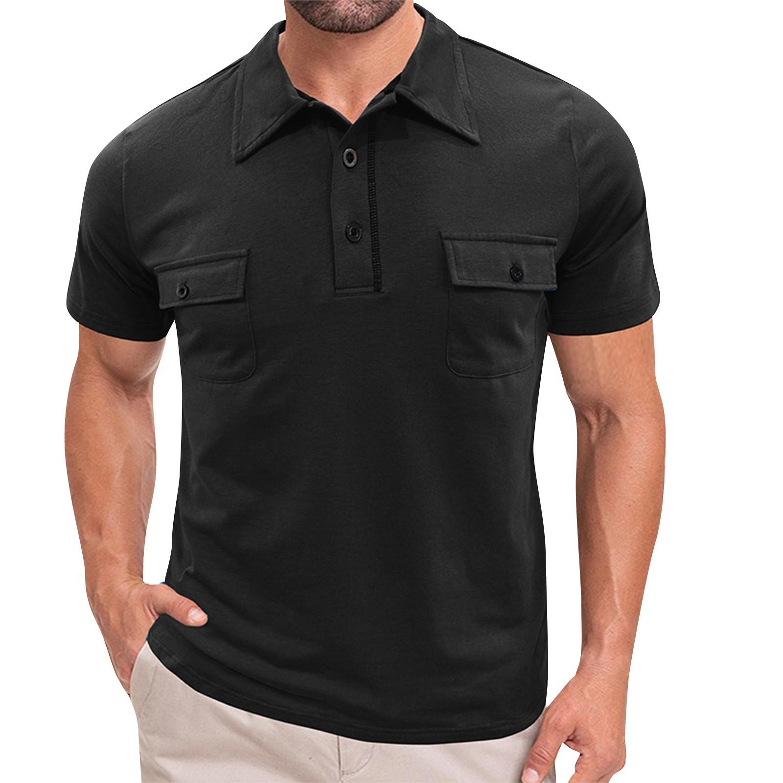 

Мужская толстовка с короткими рукавами, двумя карманами, воротником и футболкой XL чёрный