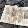French fairy wind flower rhinestone thick heel slippers female summer wear 2025 summer new with skirt versatile sandals