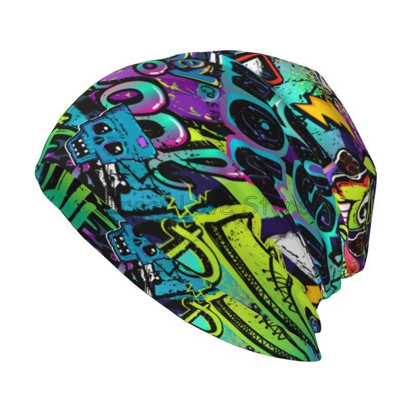 

Graffiti Slouchy Beanie Hats for Men Women American Comic Collection Pop Art Skull Print Caps Autumn Winter Warm Knit Hat