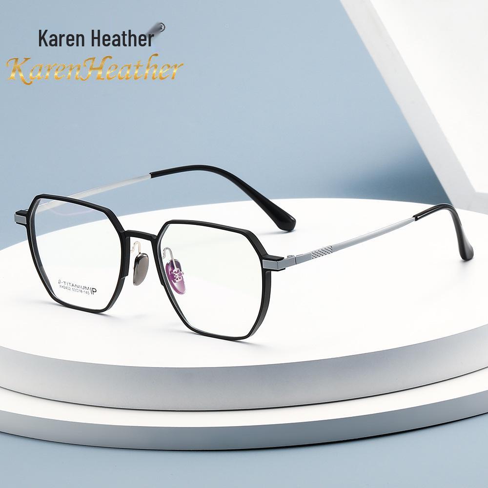 Titanium Anti-Blue Light Glasses, Fashionable Academic Style, Metal Frames, Flat Lenses, Myopia Compatible - Model 2402.