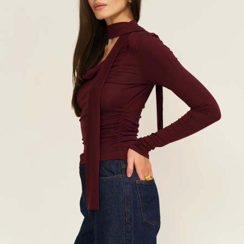 Spring and Autumn Street Long sleeved Slim fit Short Top