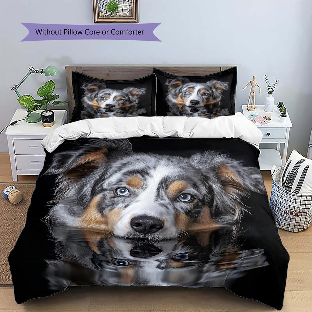 Black Australian Shepherd Pattern Bedding Home Decoration Birthday Gift (1 * duvet cover + 2 * pillowcase, without core)