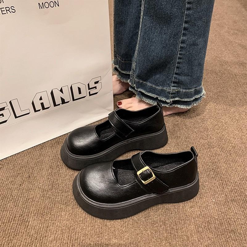 thick-soled black small leather shoes women's new summer and autumn versatile one-pedal women's shoes single shoes