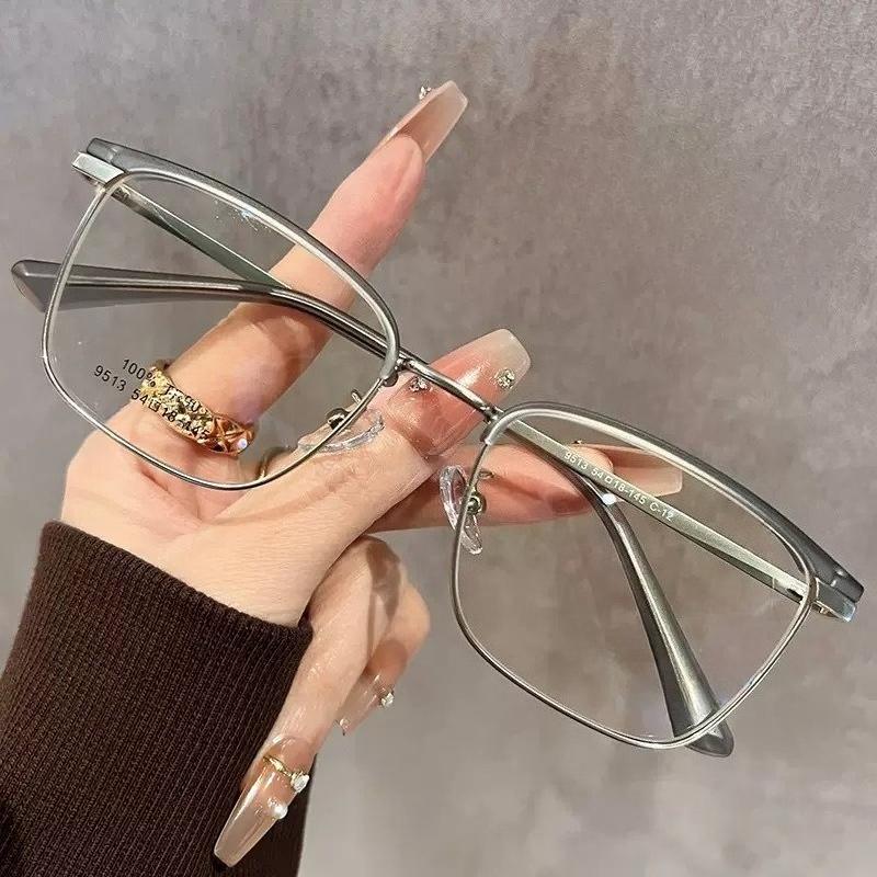 Men'S And Women'S Metal Half-Frame Plain Glasses Fashionable Square-Frame High-Definition Anti-Blue Light Glasses Eye Protection
