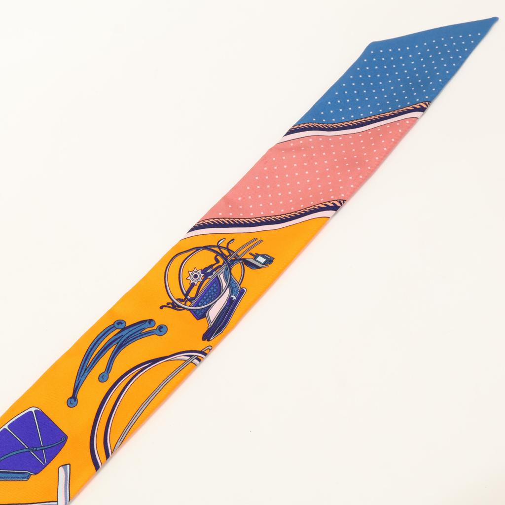 HERMES H063156S Les Voitures a Transformation Folding Canopy Horse-Drawn Carriage Silk Twilly scarf Orange seriesUsed