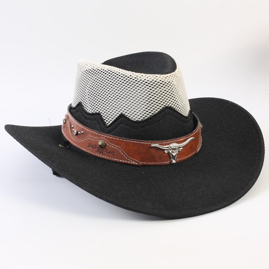 Pălărie western de cowboy pentru bărbați și femei, de vară, respirabilă, vizieră cu protecție solară, bor lat, pălărie de paie cu calotă pentru călătorii în aer liber