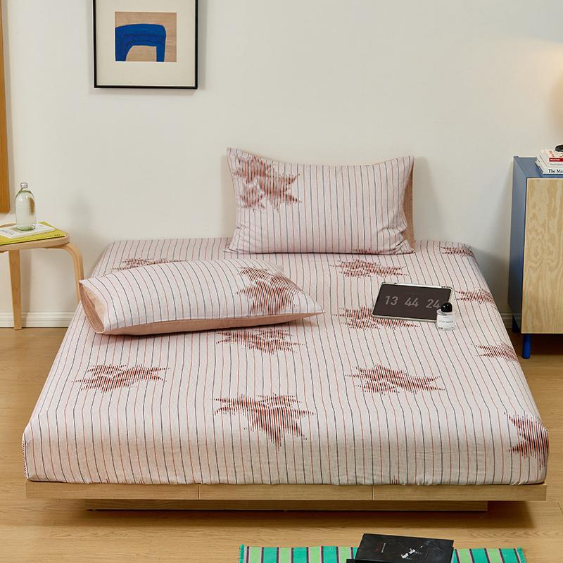 100% Cotton Bedsheet Skin-friendly Fitted Sheet Simple Style Bed Cover Elastic Bed Linen drap de lit (Pillowcase Need Order)
