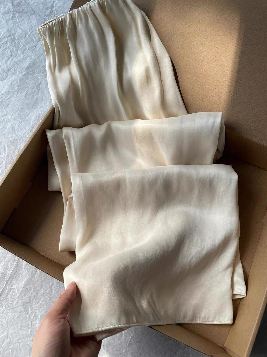 Light Luxury Apricot Cupro Wide-Leg Pants - Women s 2026 Slimming Drapey Casual Style Extra Large