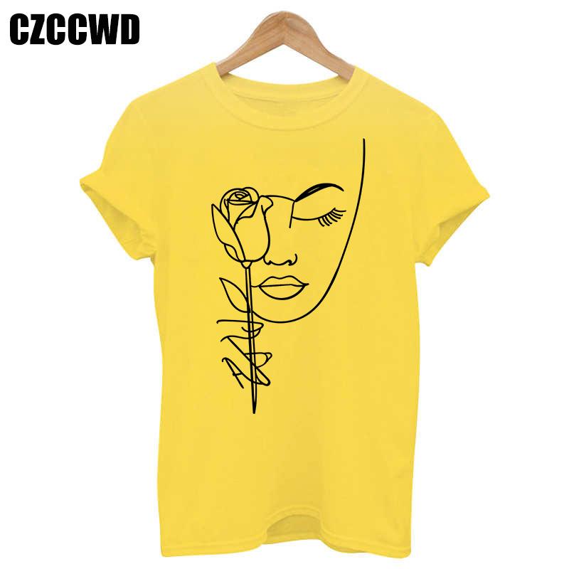 Flowers Face Abstract Simple Women Tshirt High Elasticity Casual Funny T Shirt Gift For Lady Yong Girl Top Tee Drop Ship Tshirt