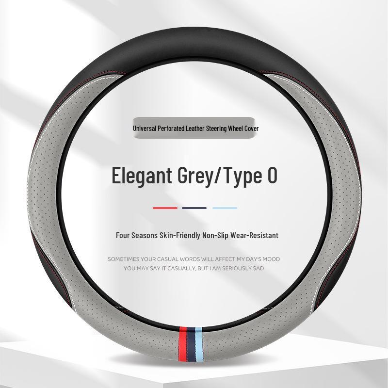 Ultra-Thin Anti-Slip Perforated Leather Steering Wheel Cover, Breathable No-Sew Design for All Seasons