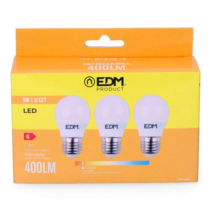 Kit 3 Ampoules LED Sphériques E27 – 5W – 400lm – Lumière Chaude – 4,5x8cm - 98201