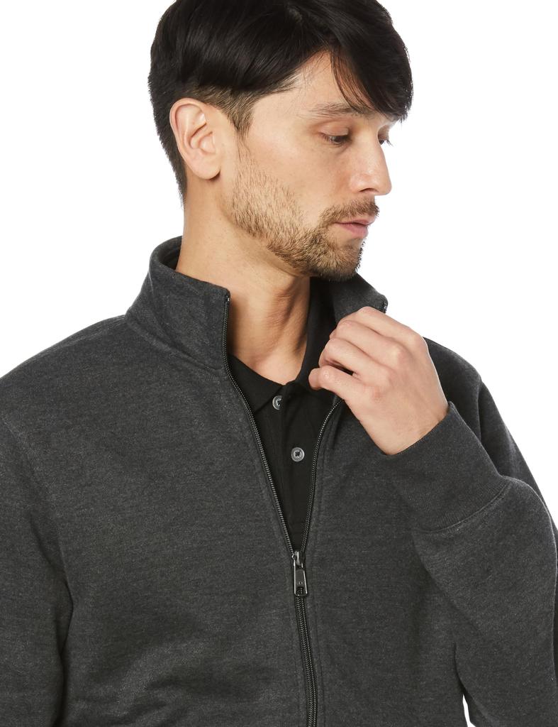 [Amazon Essentials] Men's Sweatshirt Zip-up Mock Neck Fleece Heathered Charcoal L