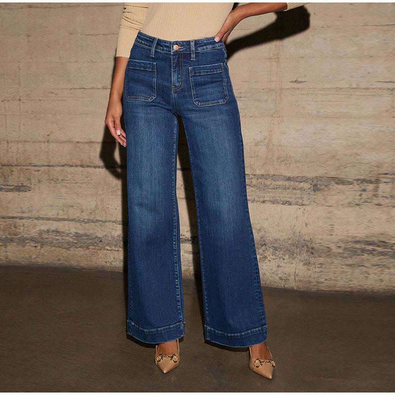 High Waisted Straight Leg Jeans Women's Clothing 2025 Spring New Item Slim and Wide Leg Retro Style Pants
