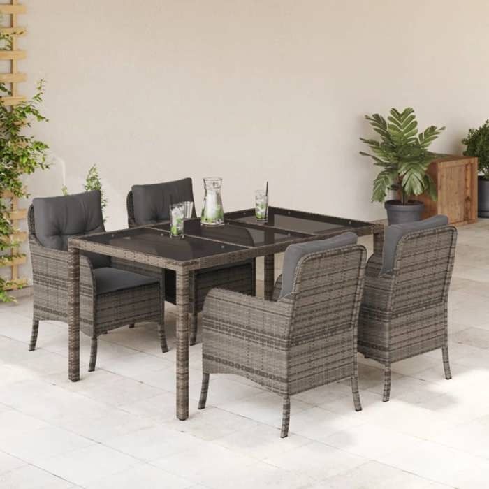 VidaXL Ensemble à Manger de Jardin avec Coussins 5 pcs, Table et Chaises de Patio, Meubles d'Extérieur Terrasse, Moderne, 3211856
