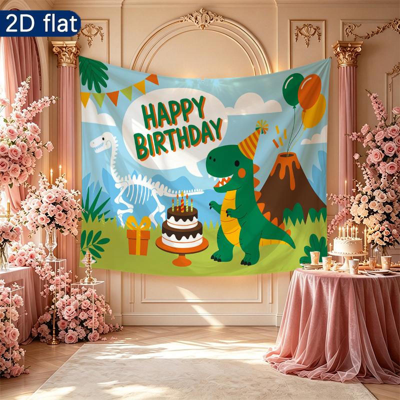 Polyester Dinosaur Birthday Backdrop Banner, Colorful Party Decor for Wall & Photo Booth
