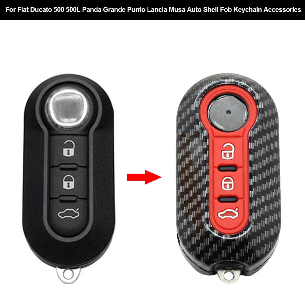 Für Fiat Ducato 500 500L Panda Grande Punto Lancia Musa Kohlefaser-Muster Auto Klappschlüssel Etui Abdeckung Auto Hülle Schlüsselanhänger
