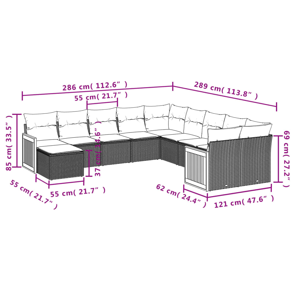 Vidaxl 11-Cz. Set da Giardino, Cuscini Rattan Nero Pe