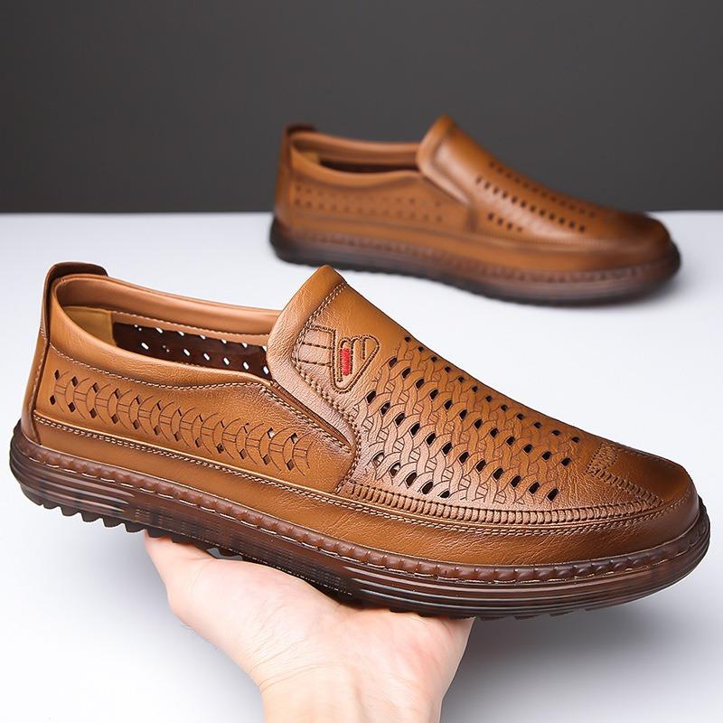 Módní letní módní duté kožené pánské mokasíny, značkové nové outdoorové sportovní pánské sandály, ležérní platforma, pánské společenské boty