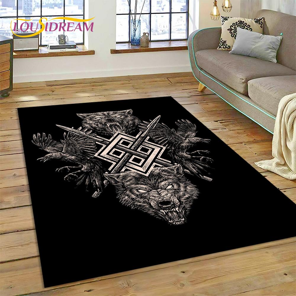 3D Nordic Viking Mythology Symbols Odin Cartoon Area Rug Large,Carpet for Home Living Room Sofa Doormat Decor,Non-slip Floor Mat