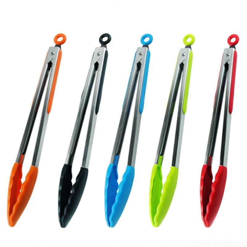 Silicone Food Tong Stainless Steel Kitchen Tongs Silicone Non-slip Cooking Clip Clamp BBQ Salad Tools Grill Kitchen Accessories