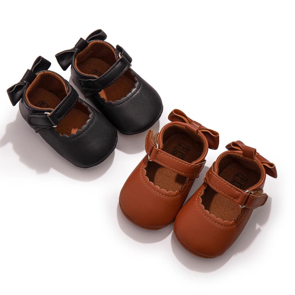 New Baby Girl Leather Bowknot Princess Shoes with Non-Slip Rubber Sole