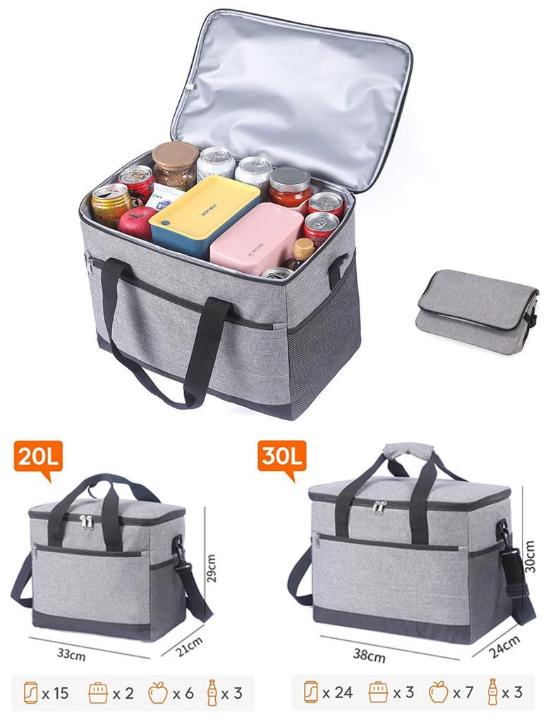 Foldable Cooler BoxInsulated Bag, Large Capacity 20L Triple-Layer Insulation, Keeps Food Cold for 8-24 Hours (Fits 4-6 Ice Packs) Lightweight