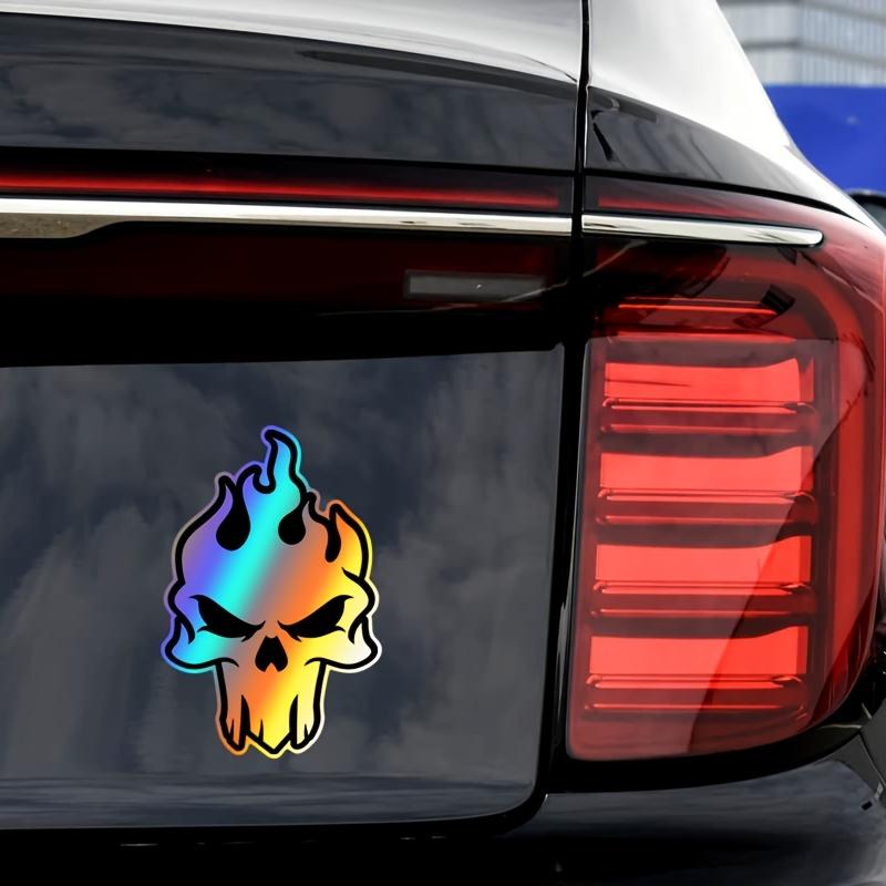 2Pcs Holographic Flame Skull Decals Waterproof Glossy Stickers Fit Motorcycle Bike Body Car Fuel Tank Decor