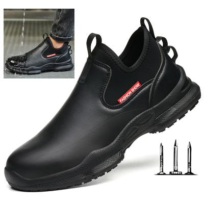 Wasserdichte Herren Kochschuhe Mode Herren Slipper Kevlar durchstichsicher Küchenarbeitsschuhe Rutschfeste Herrenschuhe Herren Lederschuhe