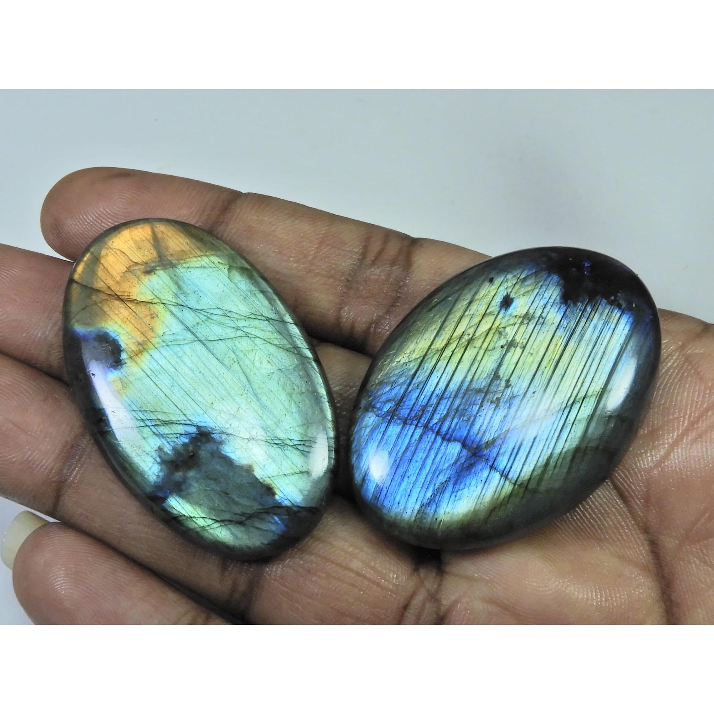 45-47 MM Natural Labradorite Multi Oval Cabochon Loose Gemstone 2 Pcs Lot D-247