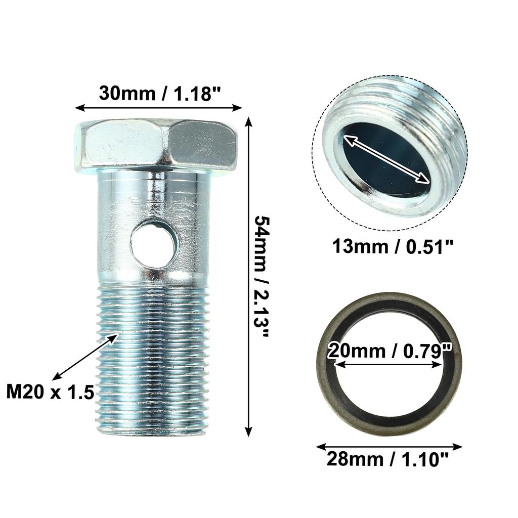 X AUTOHAUX 2 Sets Universal Auto Banjo Bolt Brake Fitting Adapter Kit Brake Line Thread Bolts and Washers M20*1.5*54