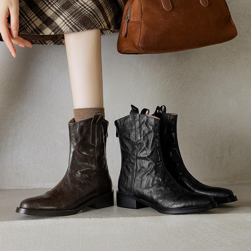 Fashion 2025 New Winter Women Boots Fashion Med Heels Pointed Toe Women Shoes  Ladies Western Boots Modern Chelsea Short Boots