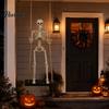 Gothic Home Party Supplies Halloween Swinging Skeleton Decoration, 35" Large Spooky Hanging with Courtyard Accessory Wooden Swing for Yard,