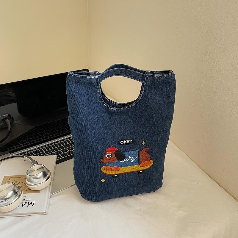 Dog Pattern Denim Bag Handbag Women's Large Capacity Shoulder Bag