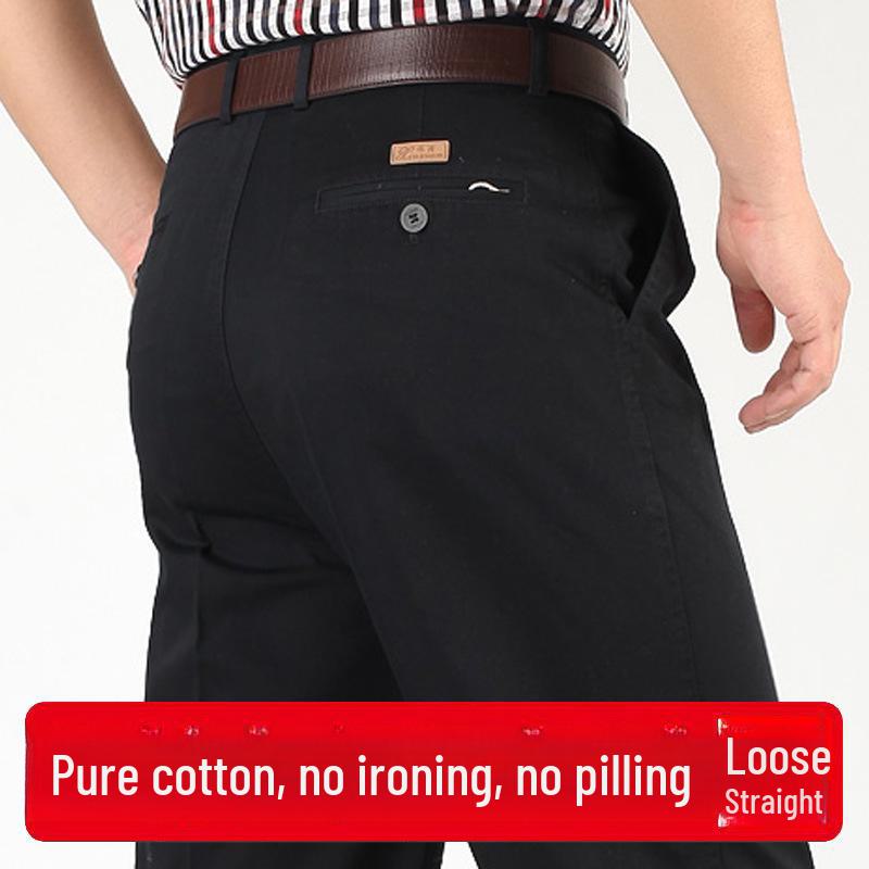 Men’s High Waist Cotton Pleated Loose-Fit Pants for Spring & Autumn
