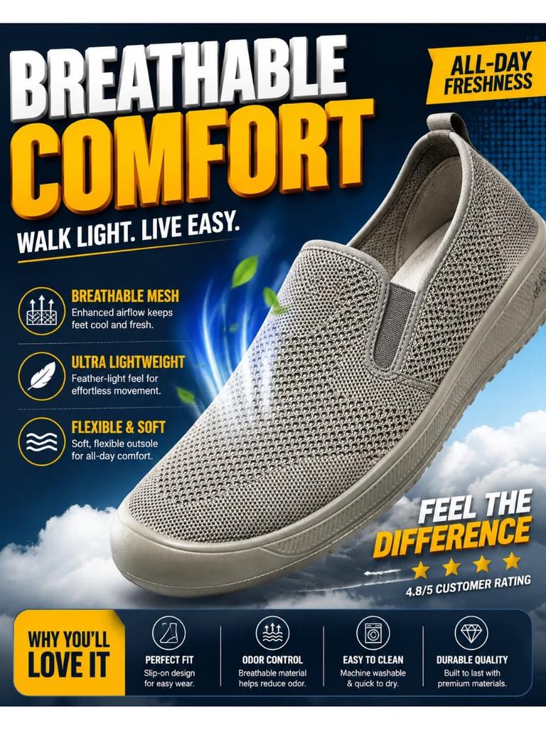 Men’s Casual Breathable Mesh Slip‑On Shoes Lightweight Summer Flywoven Loafers for Everyday Walk Outdoor Comfort