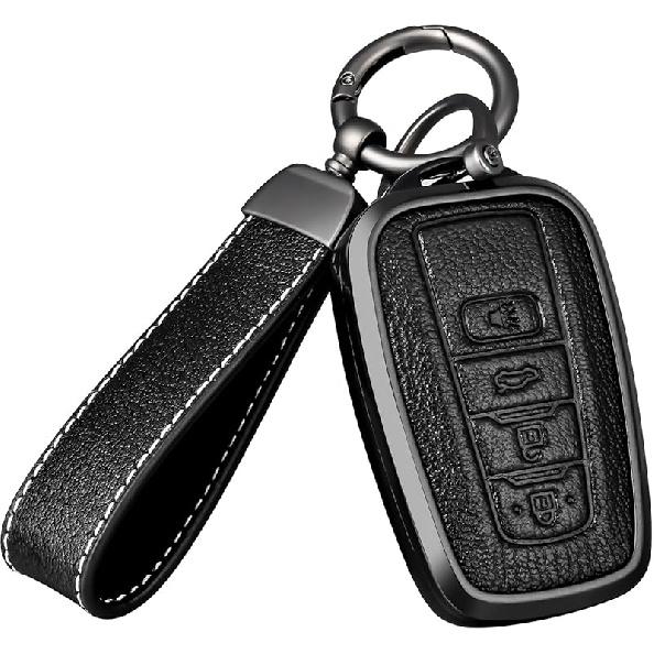 for Toyota Key Fob Cover with Keychain,  Aluminum Alloy and Leather Protection Key Case for 2018- Camry RAV4 Highlander Avalon C-HR Prius Corolla