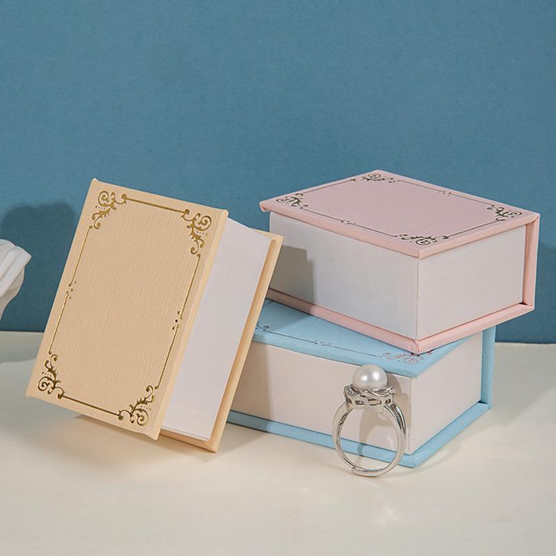 1Pc Book-Shaped Ring Box With Suede Fabric Lining Creative Flip Lid Magnetic Ring Holder Earrings Jewelry Gift Case Accessorie